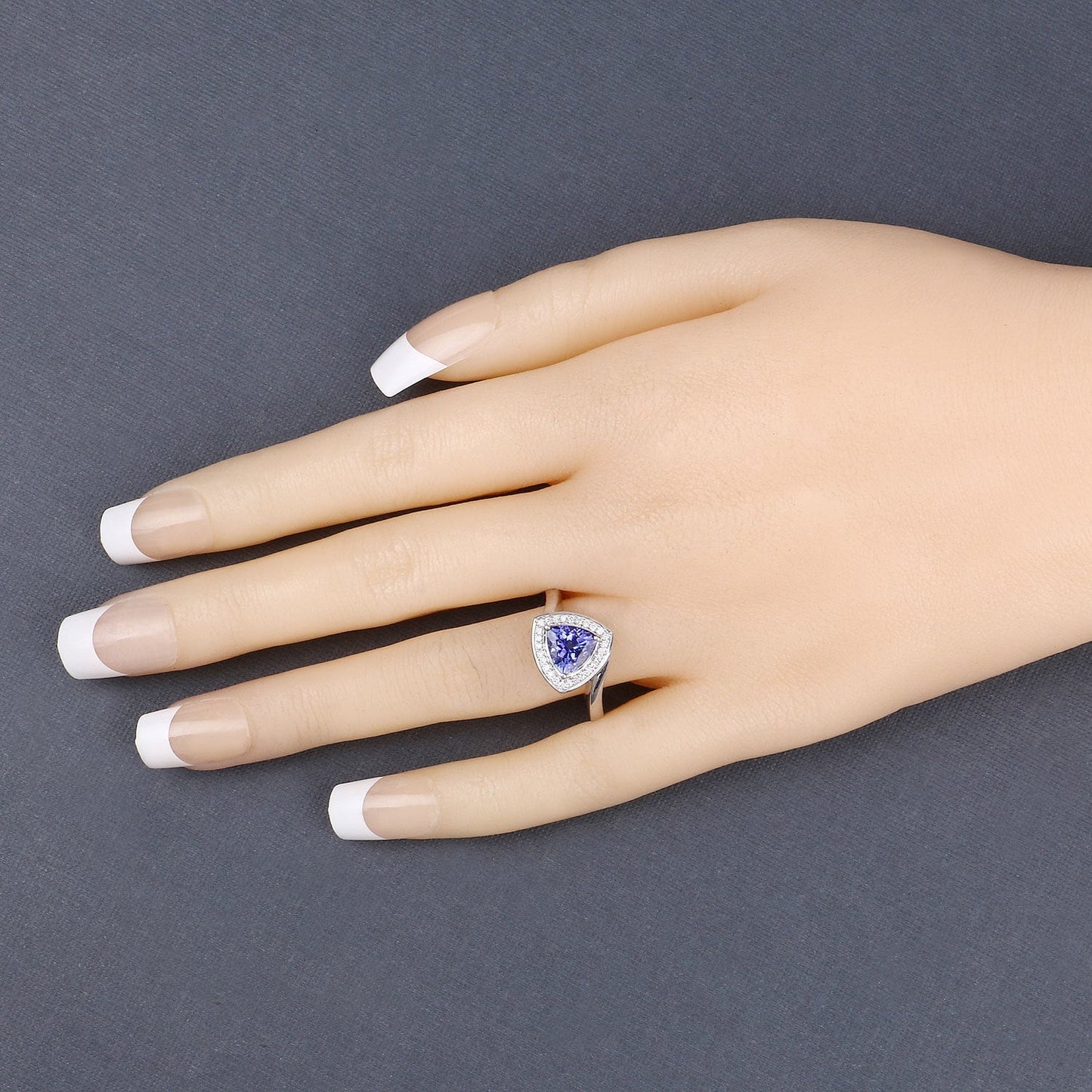 1.48 Carat Genuine Tanzanite and White Diamond Halo Ring