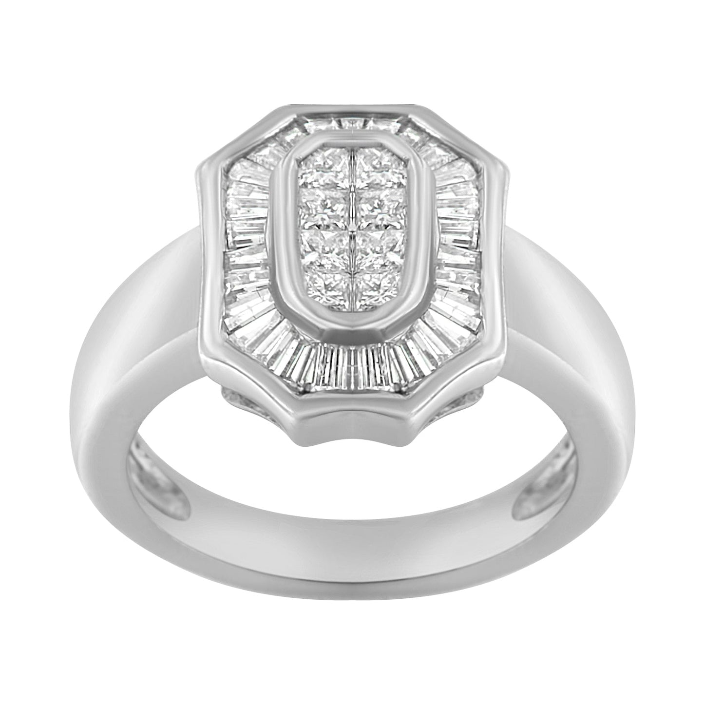 Anillo de Diamantes Baguette y Corte Princesa en Oro Blanco de 14K - Talla 7