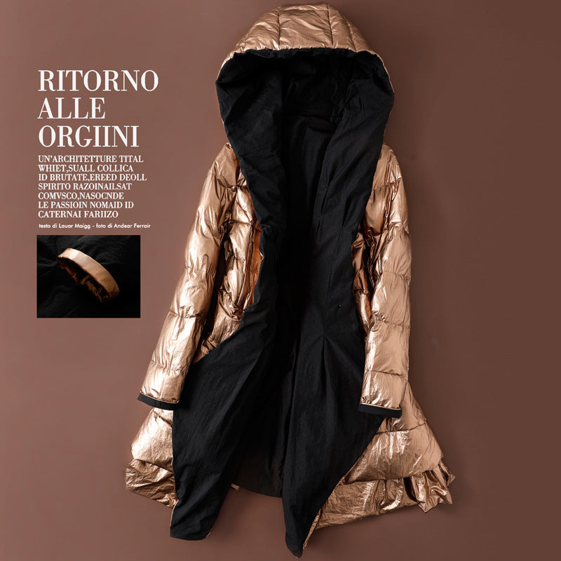 Premium Irregular Mid-Length Glossy Down Jacket for Women
