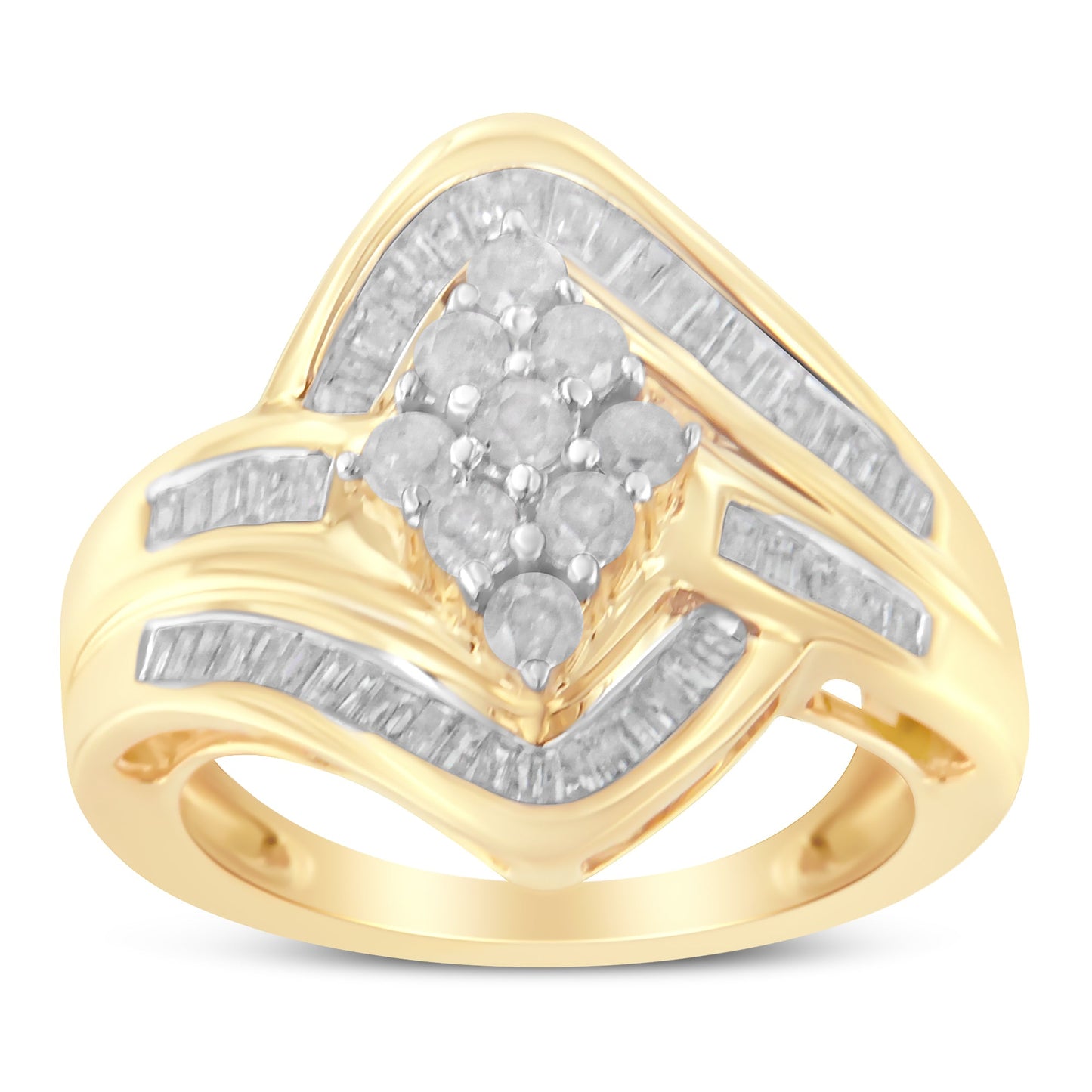 10K Yellow Gold Diamond Bypass Cluster Ring - Size 7