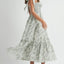 Robe midi froncée à buste floral avec lien d'épaule