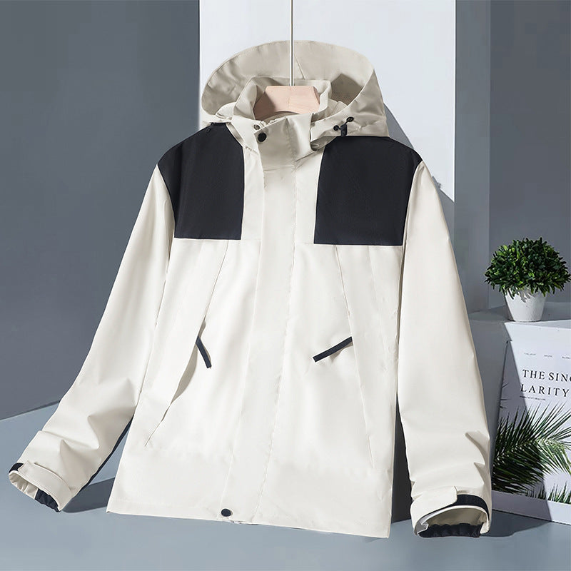 Unisex Colorblock Hooded Windbreaker Jacket with Pockets