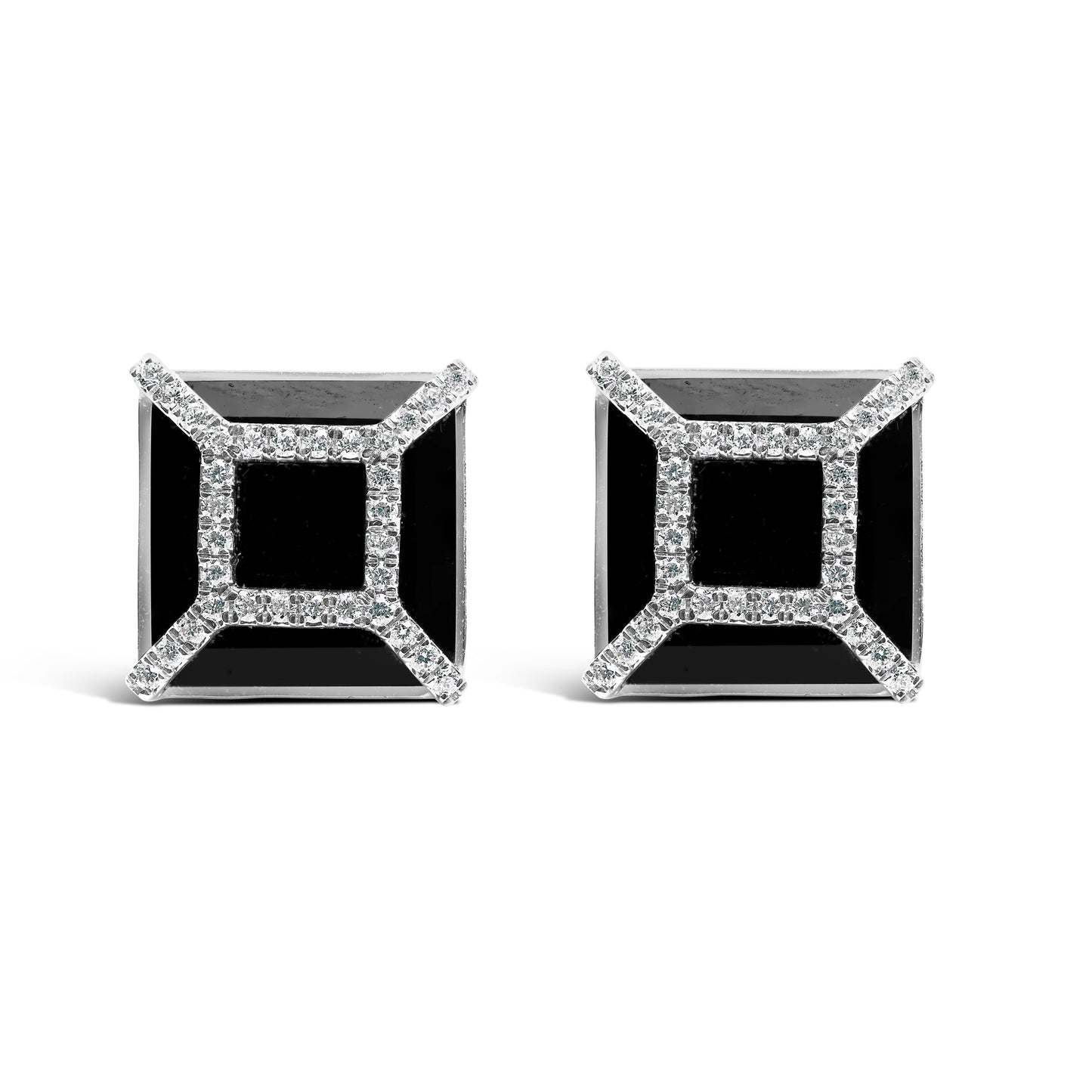 Boucles d'oreilles en or blanc 14K avec diamants et onyx noir