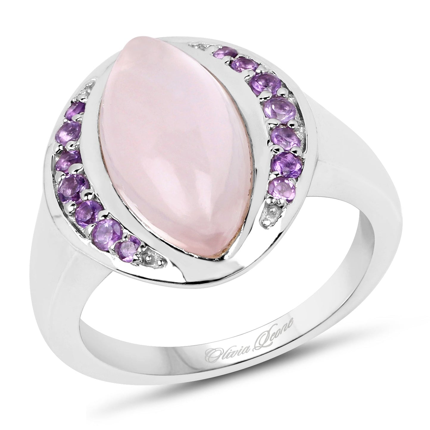 Anillo de plata esterlina con cuarzo rosa y amatista de 3.57 quilates