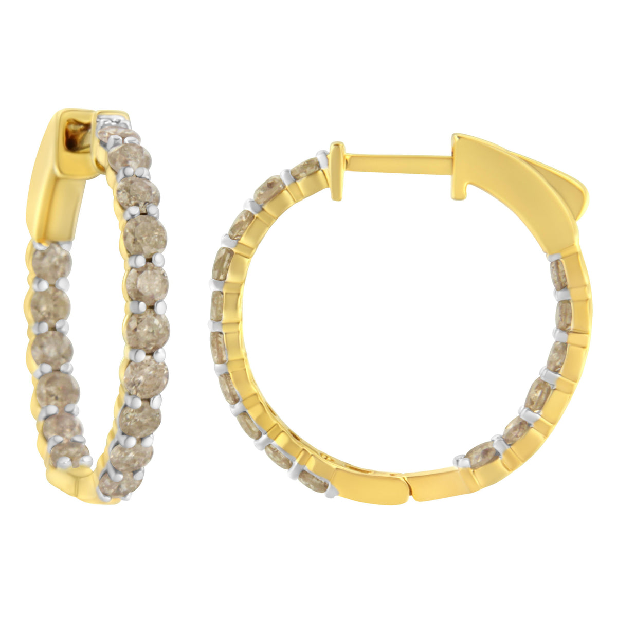 Pendientes de aro de diamantes de plata esterlina chapada en oro amarillo de 10K
