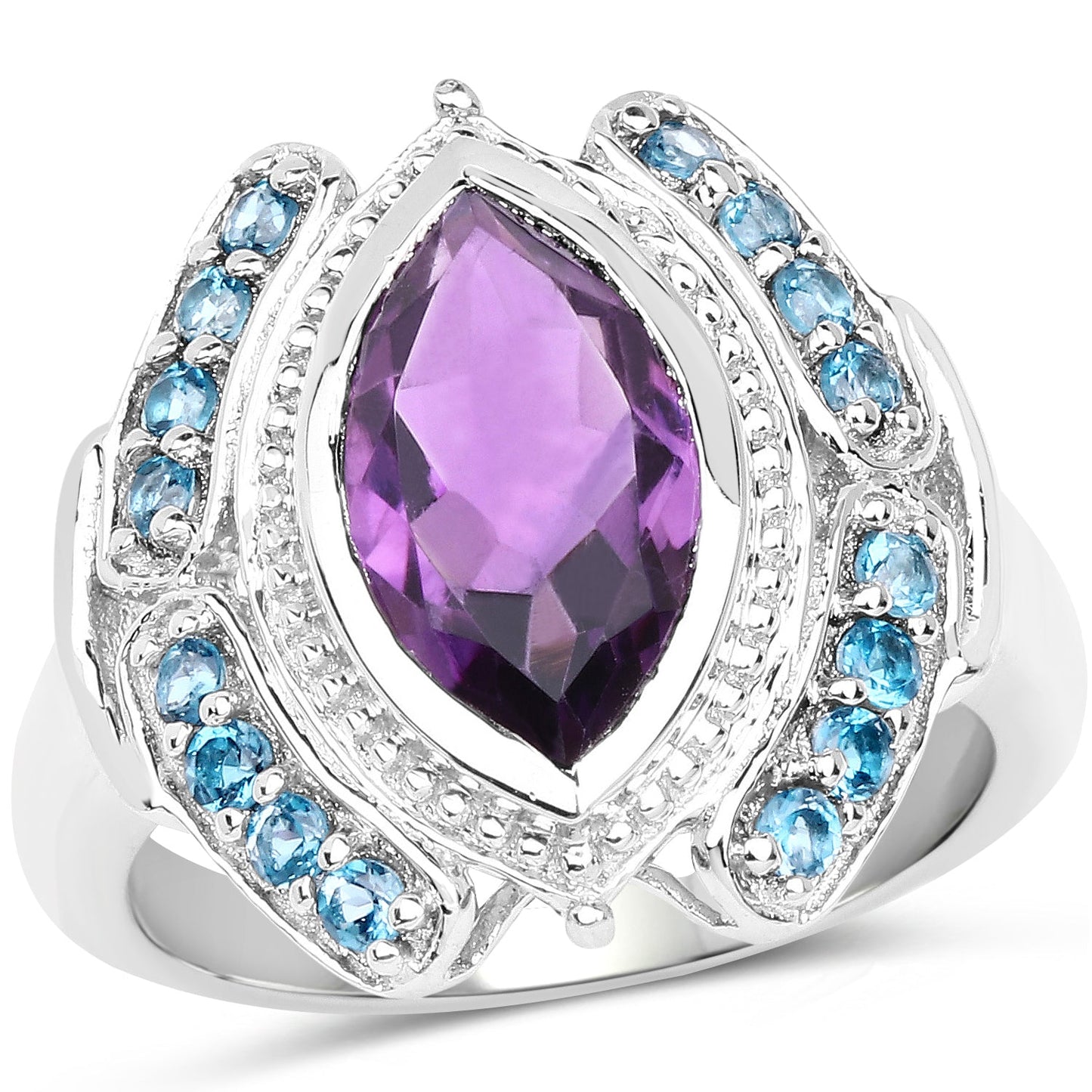 Bague en Améthyste et Topaze Bleue de 3,06 Carats