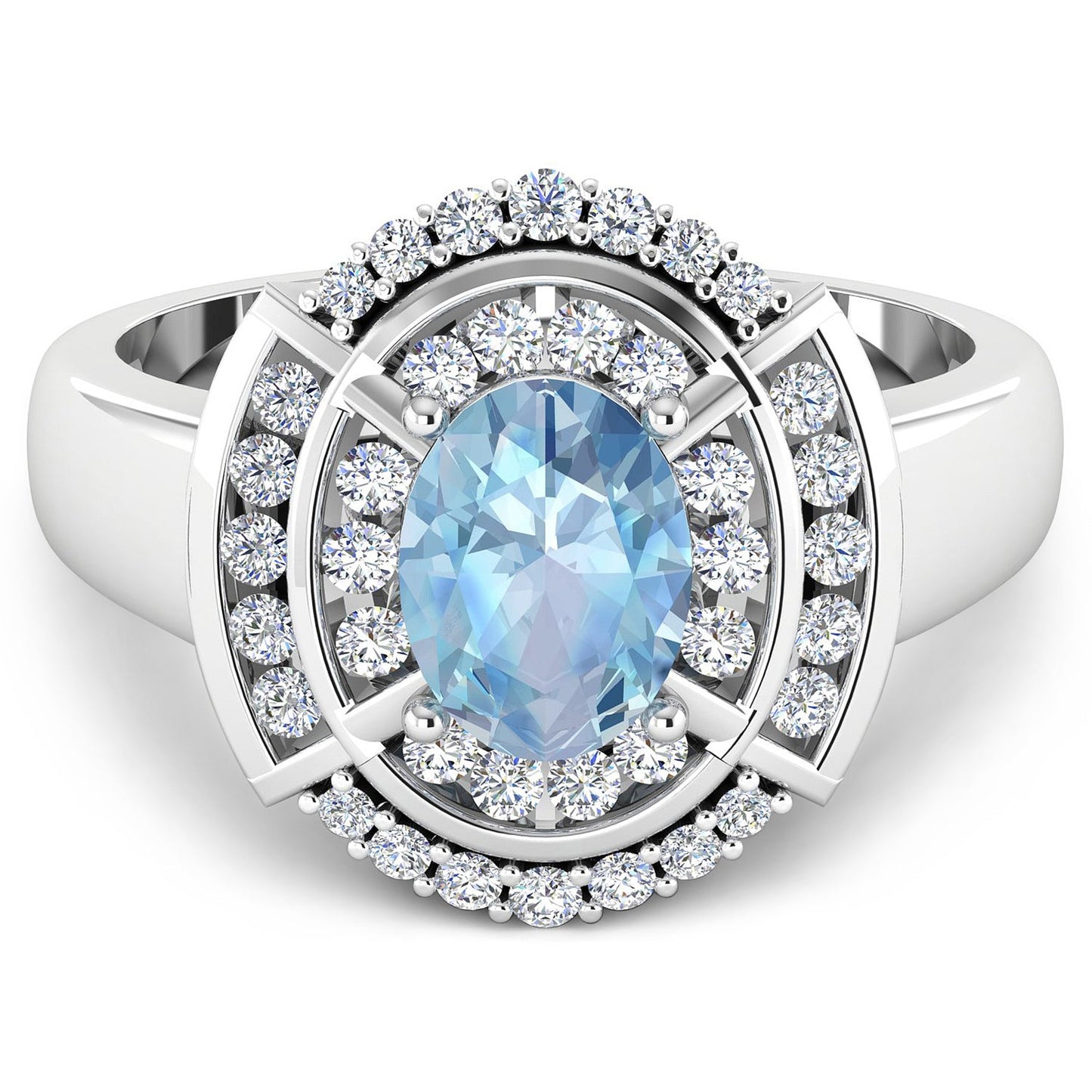 Bague de fiançailles en or blanc 14K avec aquamarine et diamants de 1,57 carat