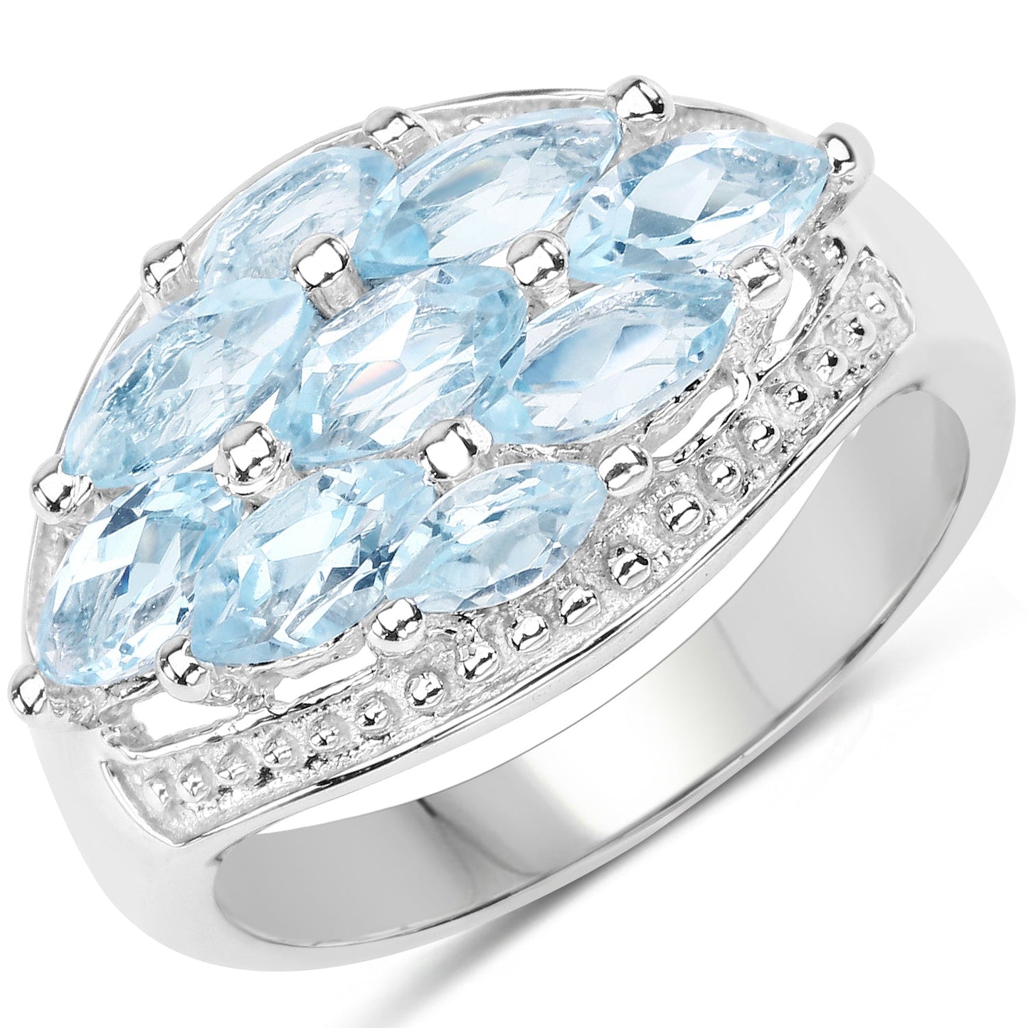 Anillo de Clúster de Topacio Azul de 2.50 Quilates en Plata Esterlina