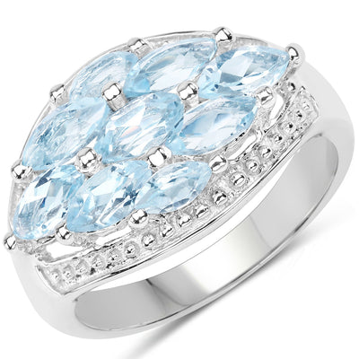 Bague en cluster de topaze bleue de 2,50 carats en argent sterling