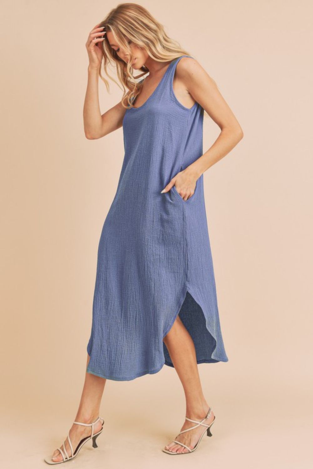 Round Neck Midi Tank Dress with Pockets for Women