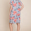 Vestido corto de camiseta con cuello redondo floral y bolsillos para mujeres
