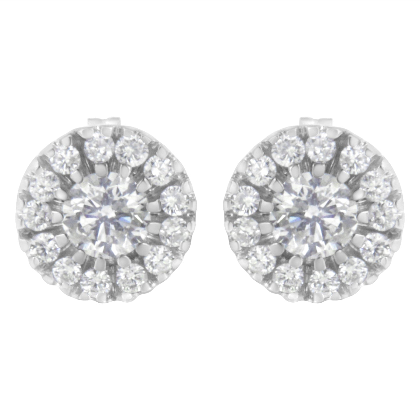Boucles d'oreilles en or blanc 14k avec halo de diamants