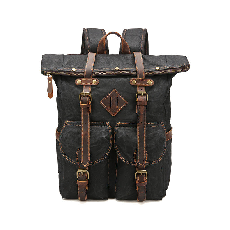 Sac à dos rétro en toile imperméable en cuir Crazy Horse