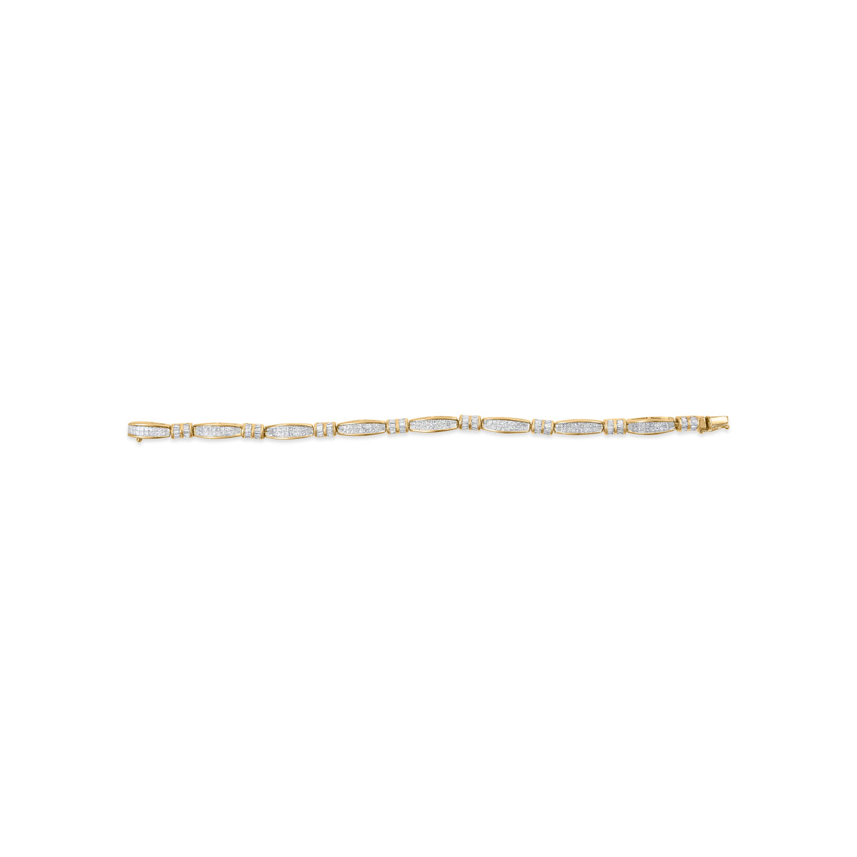 Bracelet en or jaune 14K avec diamants en perles et tailles princesse et baguette