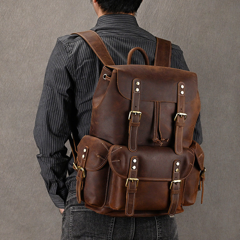 Large Capacity Crazy Horse Leather Backpack for Travel