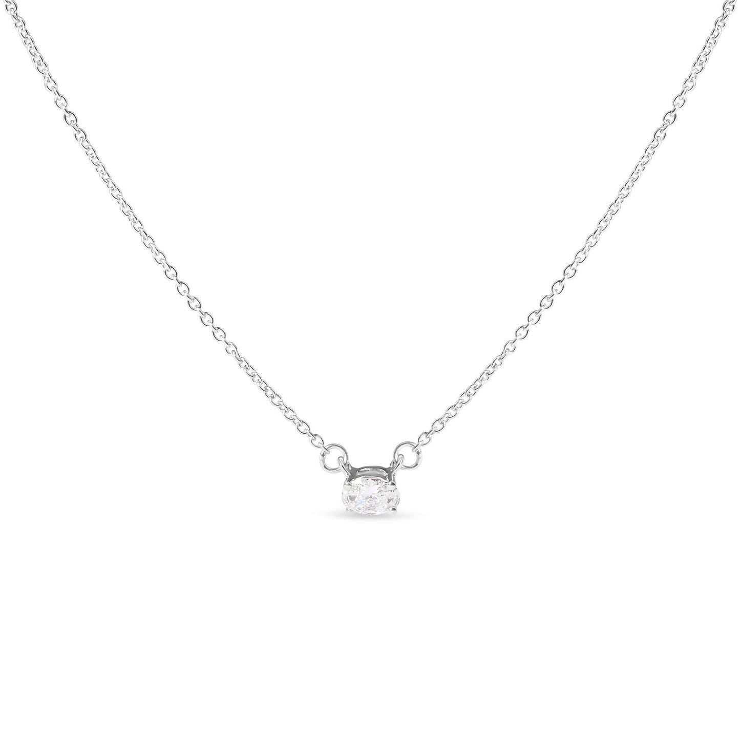 Collar de diamante ovalado cultivado en laboratorio de oro blanco de 14 quilates