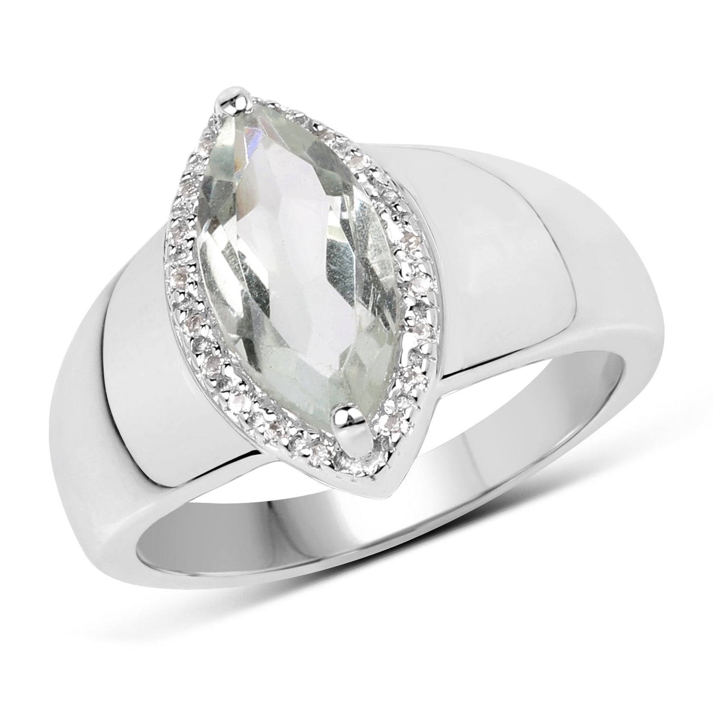 Bague en argent sterling avec améthyste verte de 1,64 carat et topaze blanche