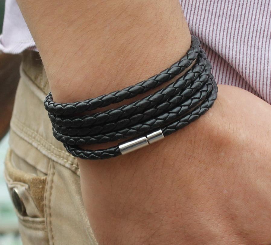 Trendy Black Retro Wrap Leather Bracelet for Men