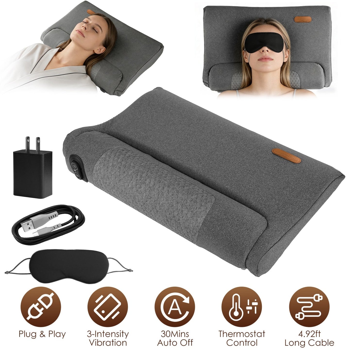 Ergonomic Neck Massager Pillow with Heat & Vibration
