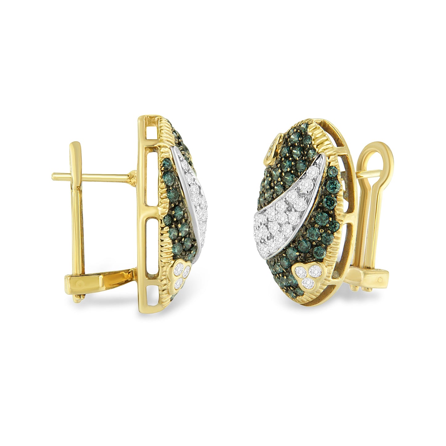 Elegant Black and White Diamond Oval Omega Back Stud Earrings