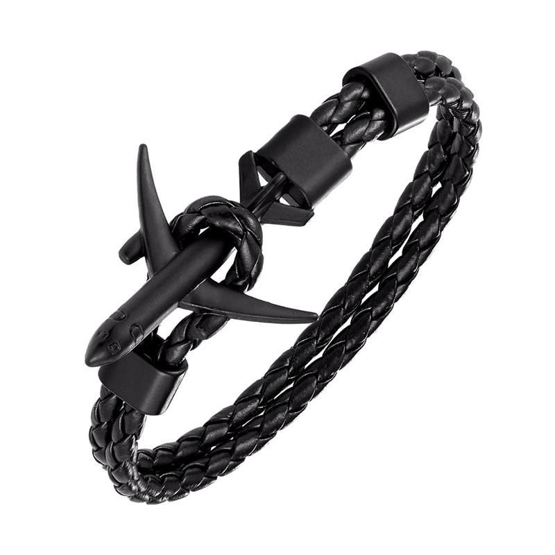 Pulsera de Cuero con Ancla de Avión Elegante para Hombres y Mujeres