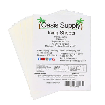 Oasis Supply Ultra Flexible Edible Icing Sheets, White, 8.5" x 11"