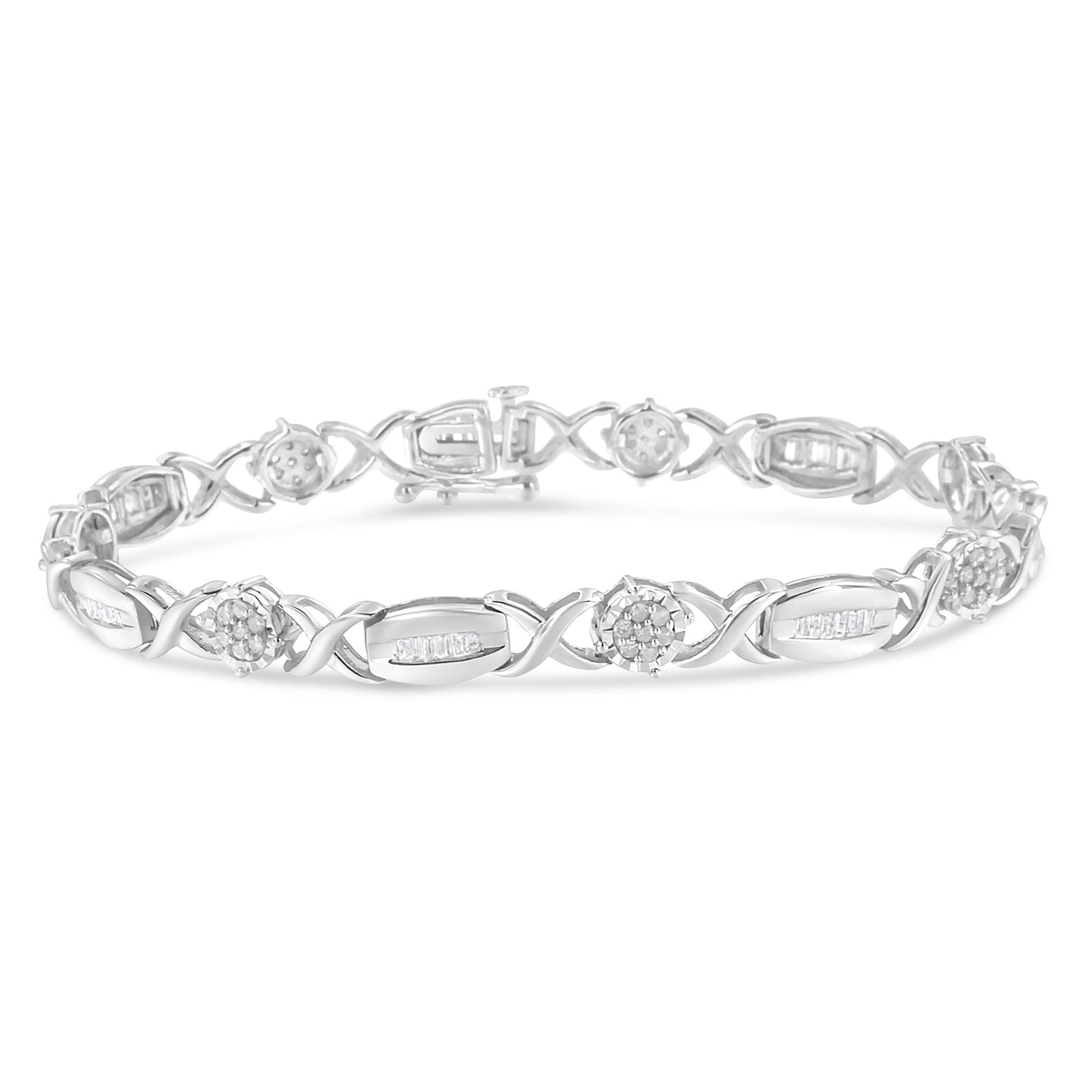 Pulsera de eslabones en X de plata esterlina .925 con diamantes - 1.0 Cttw