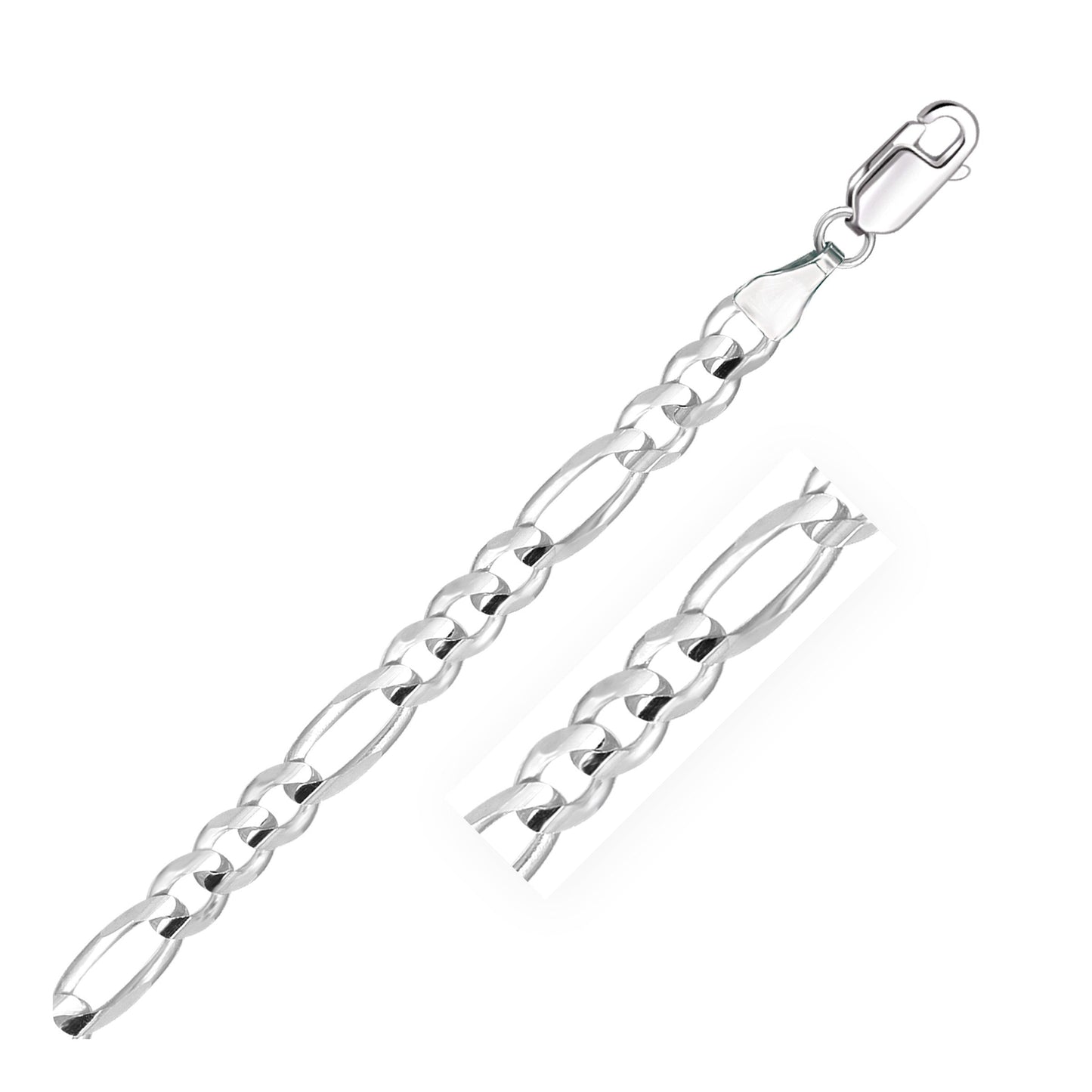 Pulsera Figaro Sólida de Oro Blanco de 14k de 6.0mm
