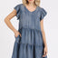 Vestido Mini de Manga Corta con Volantes y Escote en V para Mujeres