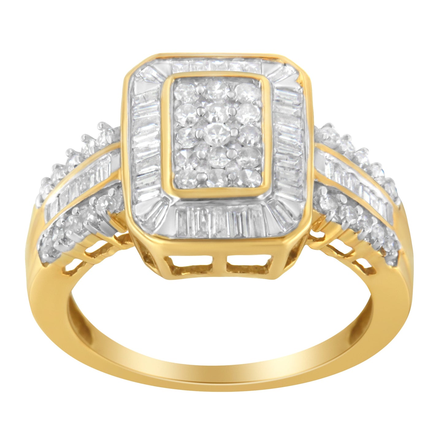Anillo de Compromiso de Diamantes en Racimo de Oro Amarillo de 10K - Talla 7