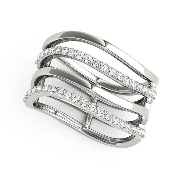 Anillo de diseño de múltiples bandas de oro blanco de 14k con diamantes
