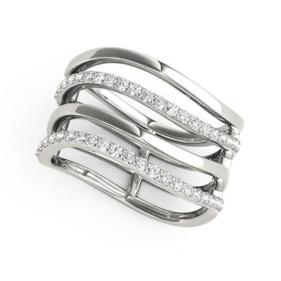 14k White Gold Multiple Band Design Ring with Diamonds