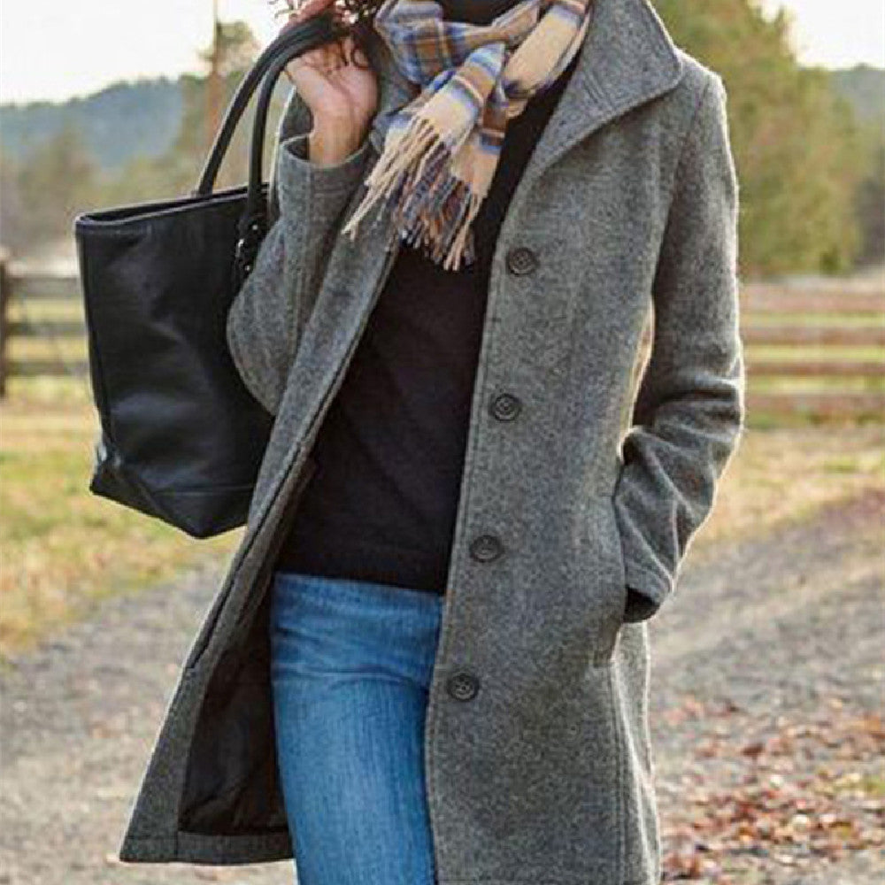 Elegant Women's Medium Length Woolen Overcoat