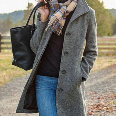 Elegant Women's Medium Length Woolen Overcoat