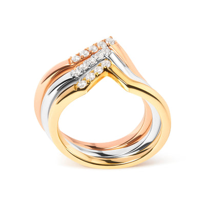 Juego de Anillos Apilables en Oro de 14K con Diamantes en Chevron V - Talla 7