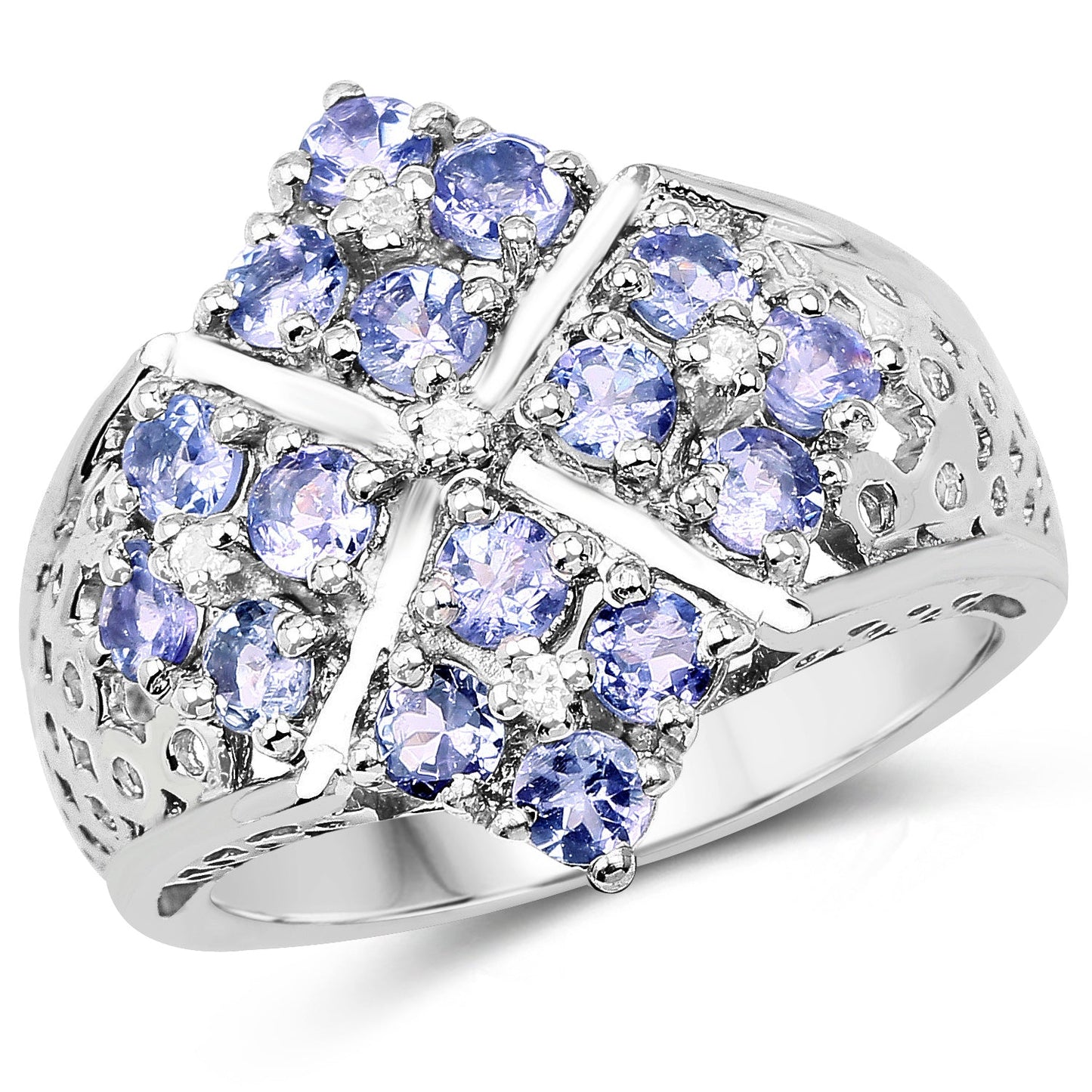 Anillo de Plata Esterlina con Tanzanita y Topacio Blanco de 1.65 Quilates