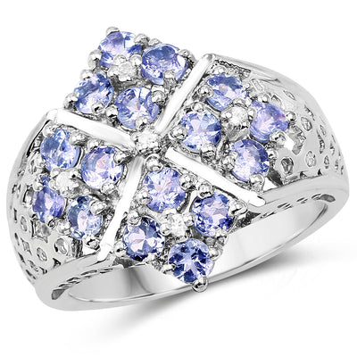 Bague en argent sterling de 1,65 carat en tanzanite véritable et topaze blanche