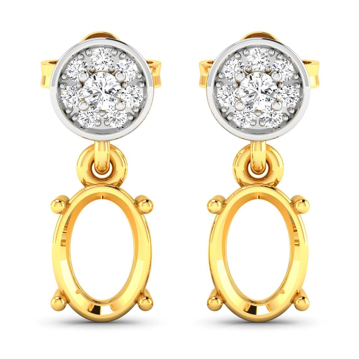 0.11 Carat Genuine White Diamond 14K Yellow Gold Semi Mount Earrings