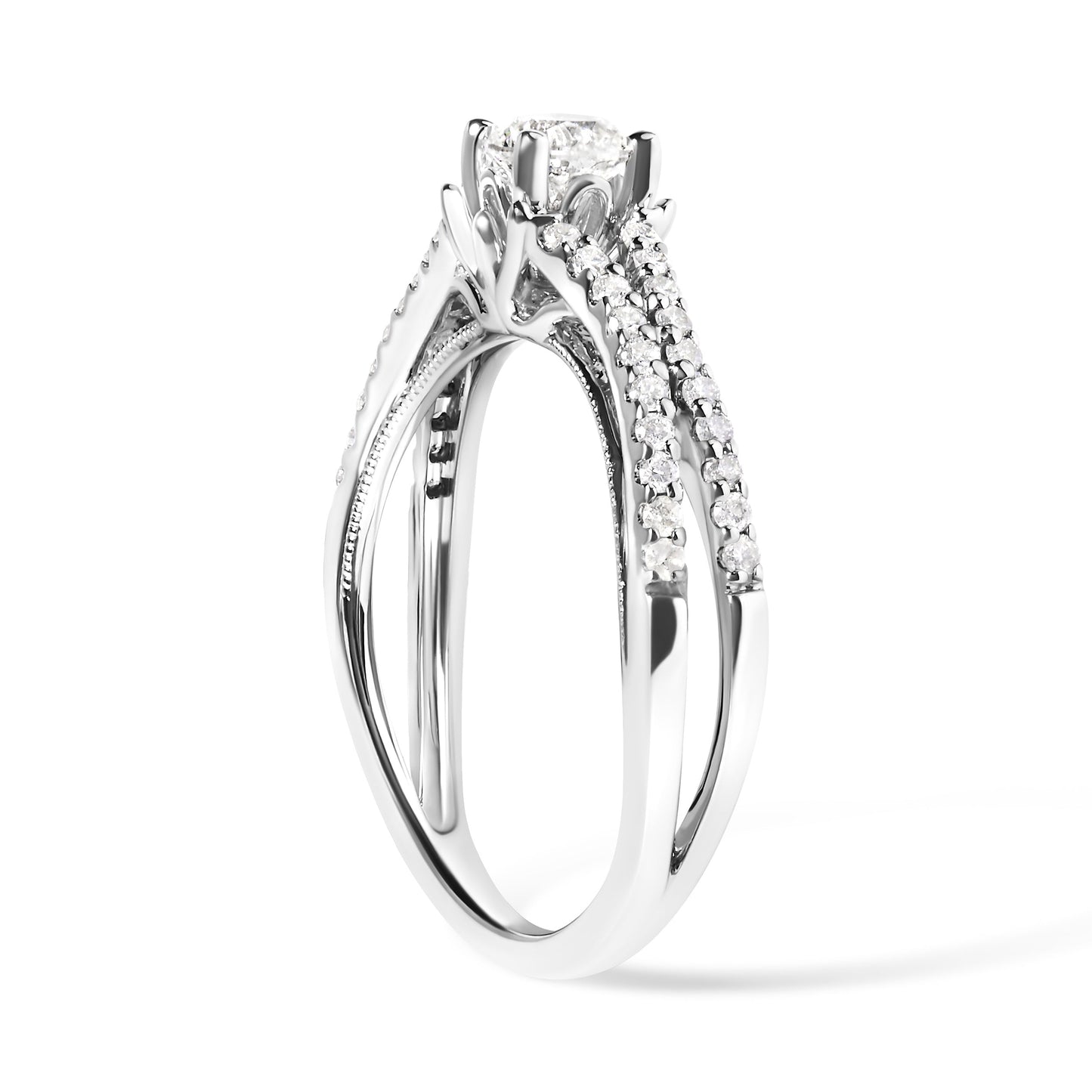 Bague de fiançailles en or blanc 14K avec diamant à double bande - Taille 7