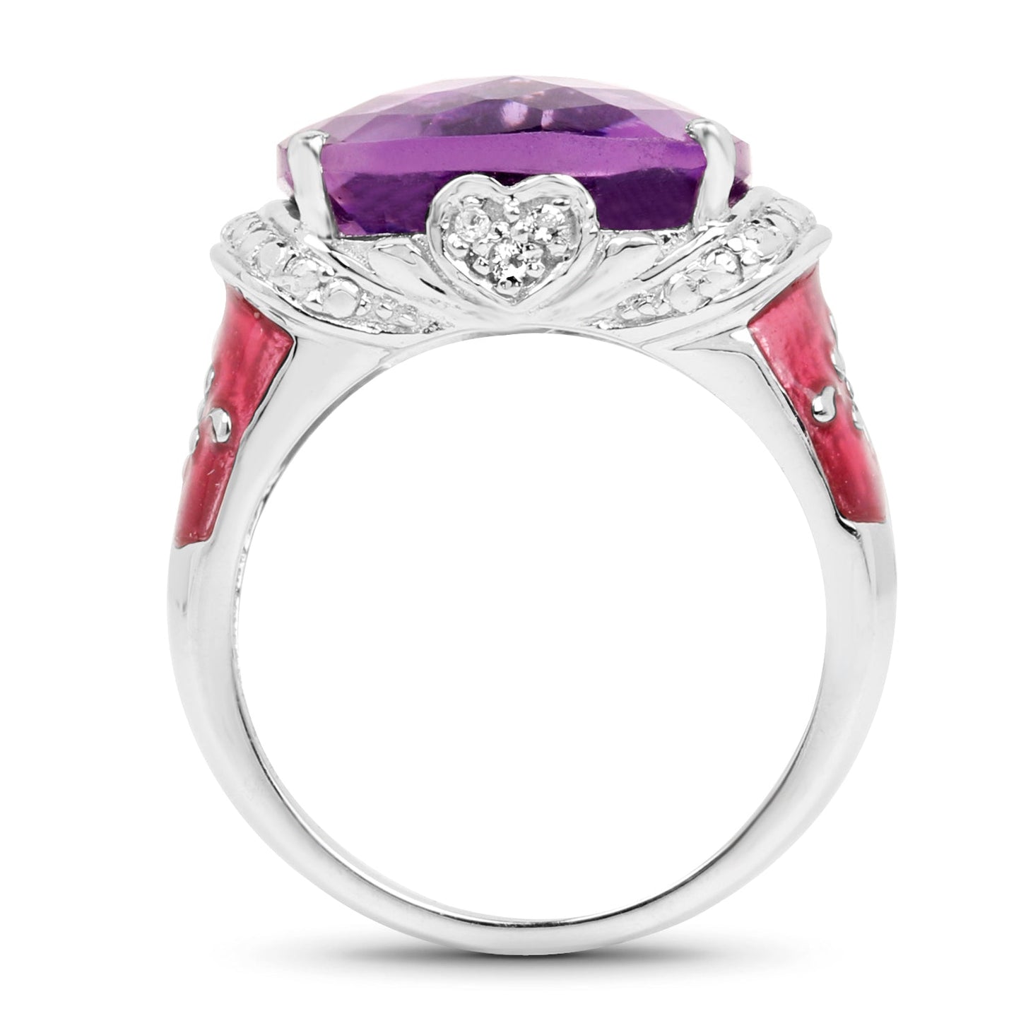 8.86 Carat Genuine Amethyst & White Topaz Sterling Silver Ring
