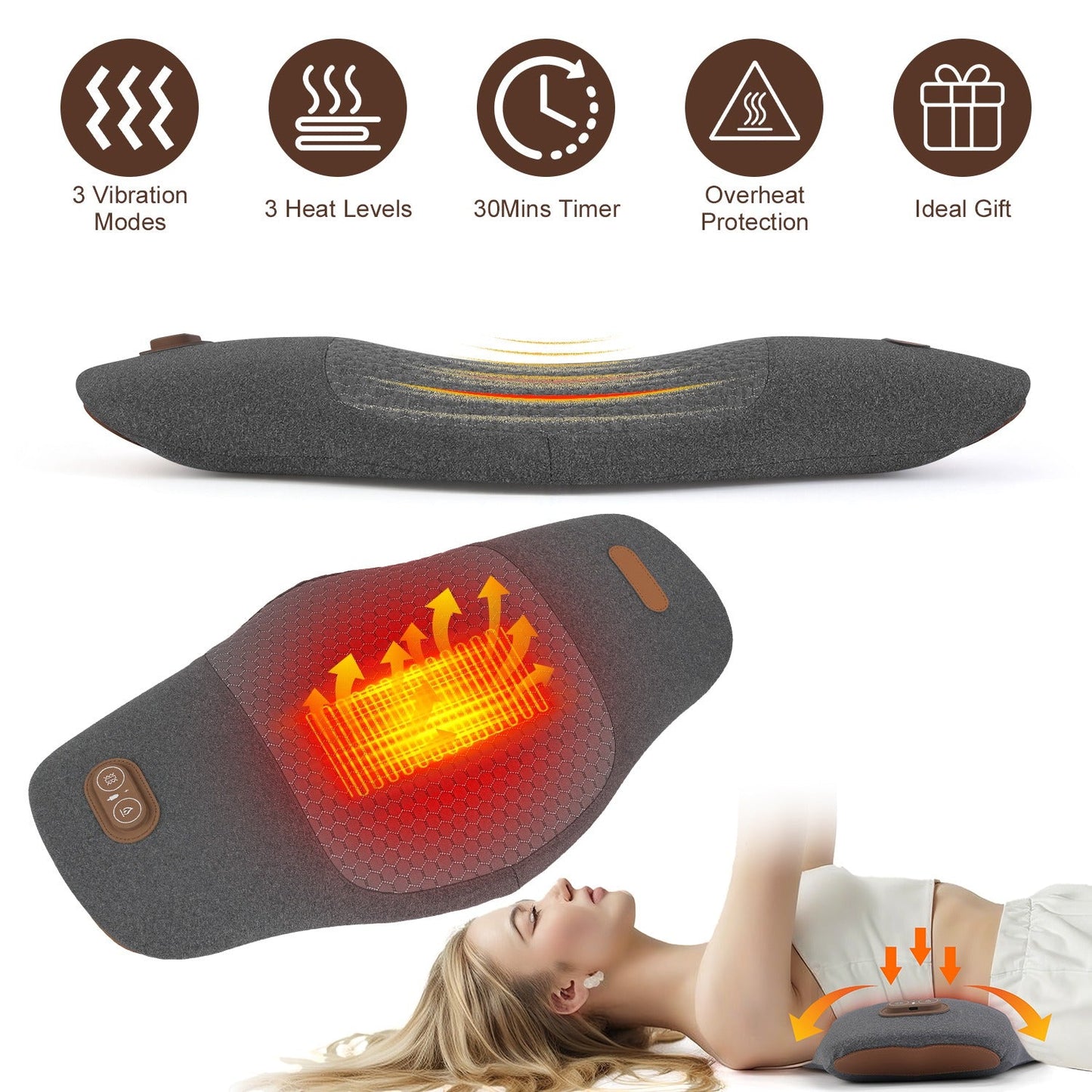 Cojín Masajeador Lumbar Eléctrico 2 en 1 con Calor y Vibración