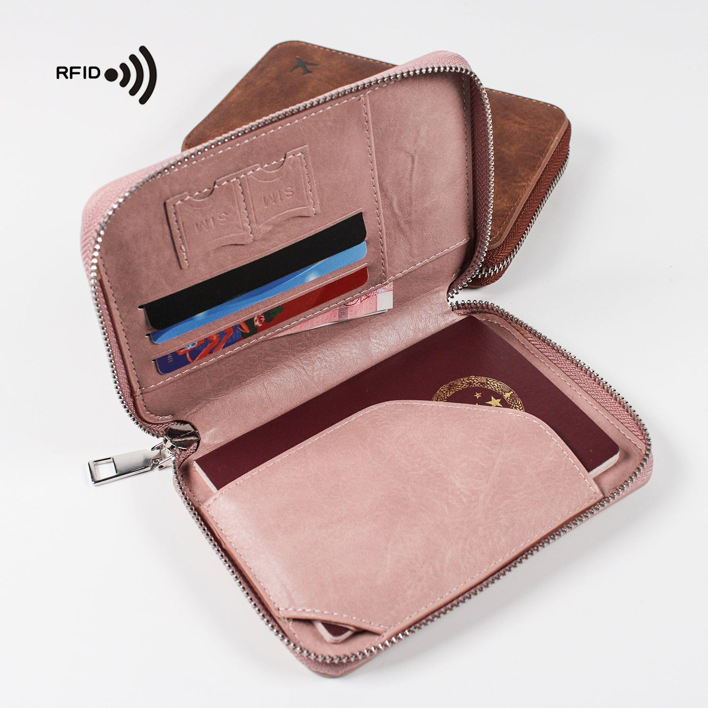 Multi-functional RFID Travel Wallet with Zipper Closure