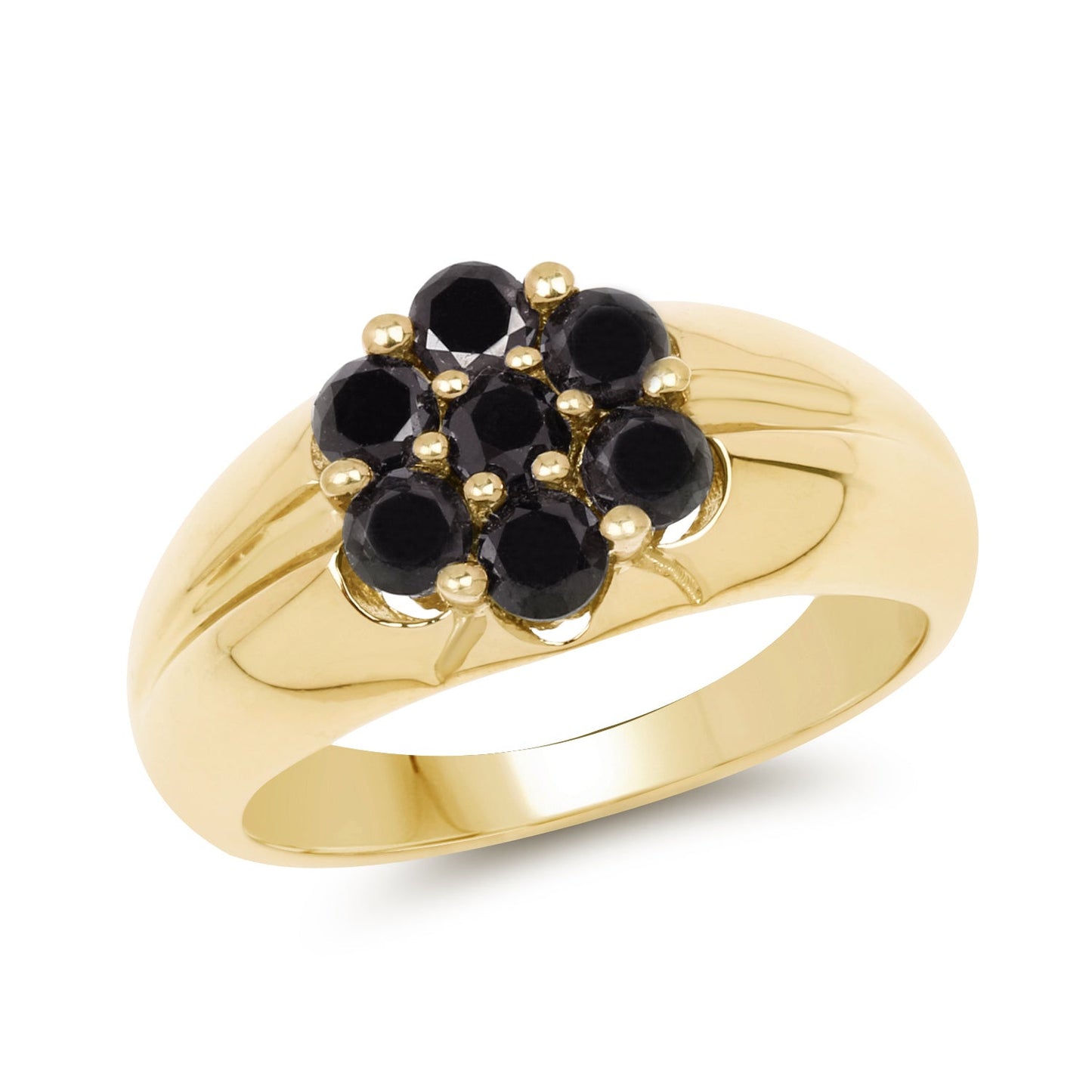 14K Yellow Gold Plated Black Diamond Sterling Silver Engagement Ring