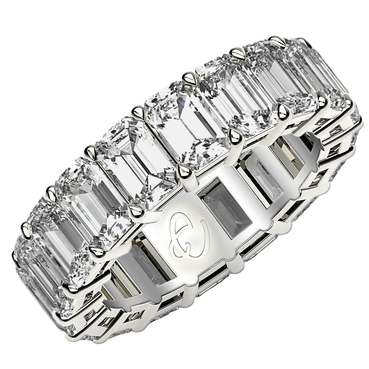 Anillo de Eternidad con Diamante Creado en Laboratorio Corte Esmeralda en Oro Blanco de 14k