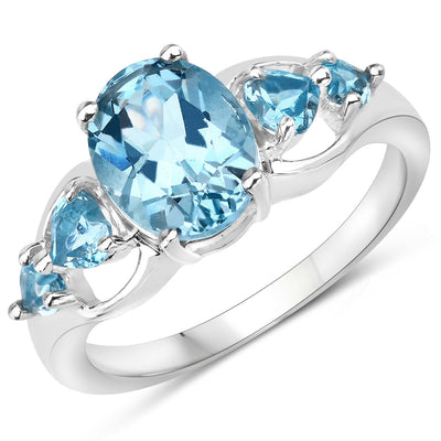 3.37 Carat Swiss Blue Topaz & Sterling Silver Engagement Ring