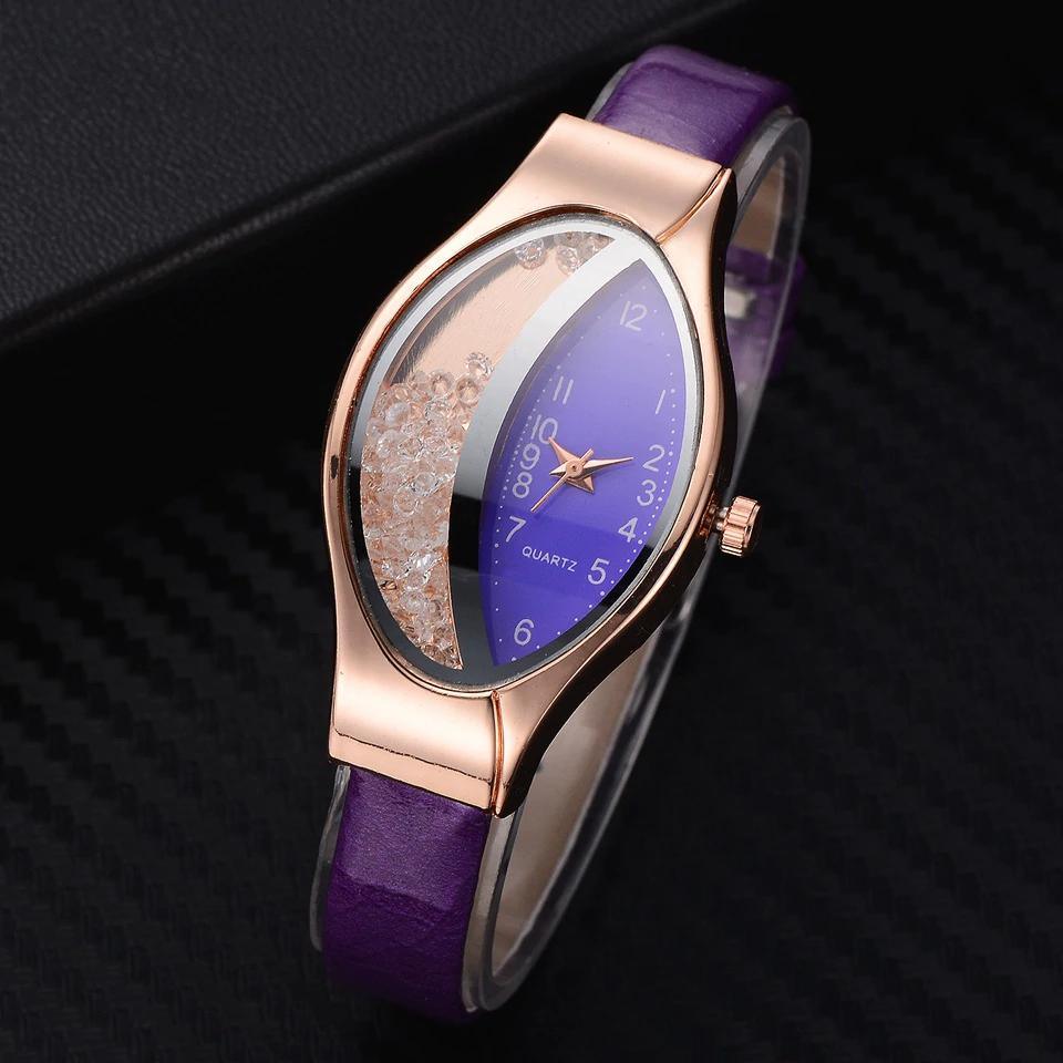 Montre de luxe élégante pour femmes avec bracelet en cuir