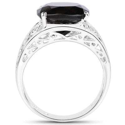 Bague en argent sterling avec quartz fumé de 7,09 carats