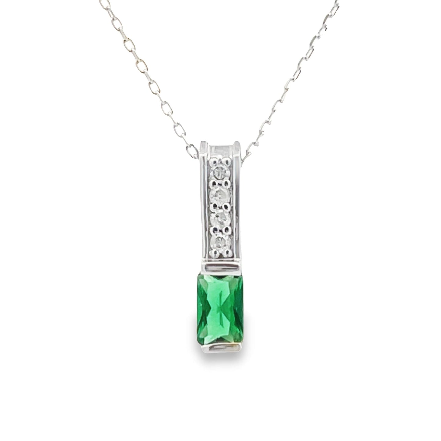 .06ct Created Emerald Pendant in 10KT White Gold