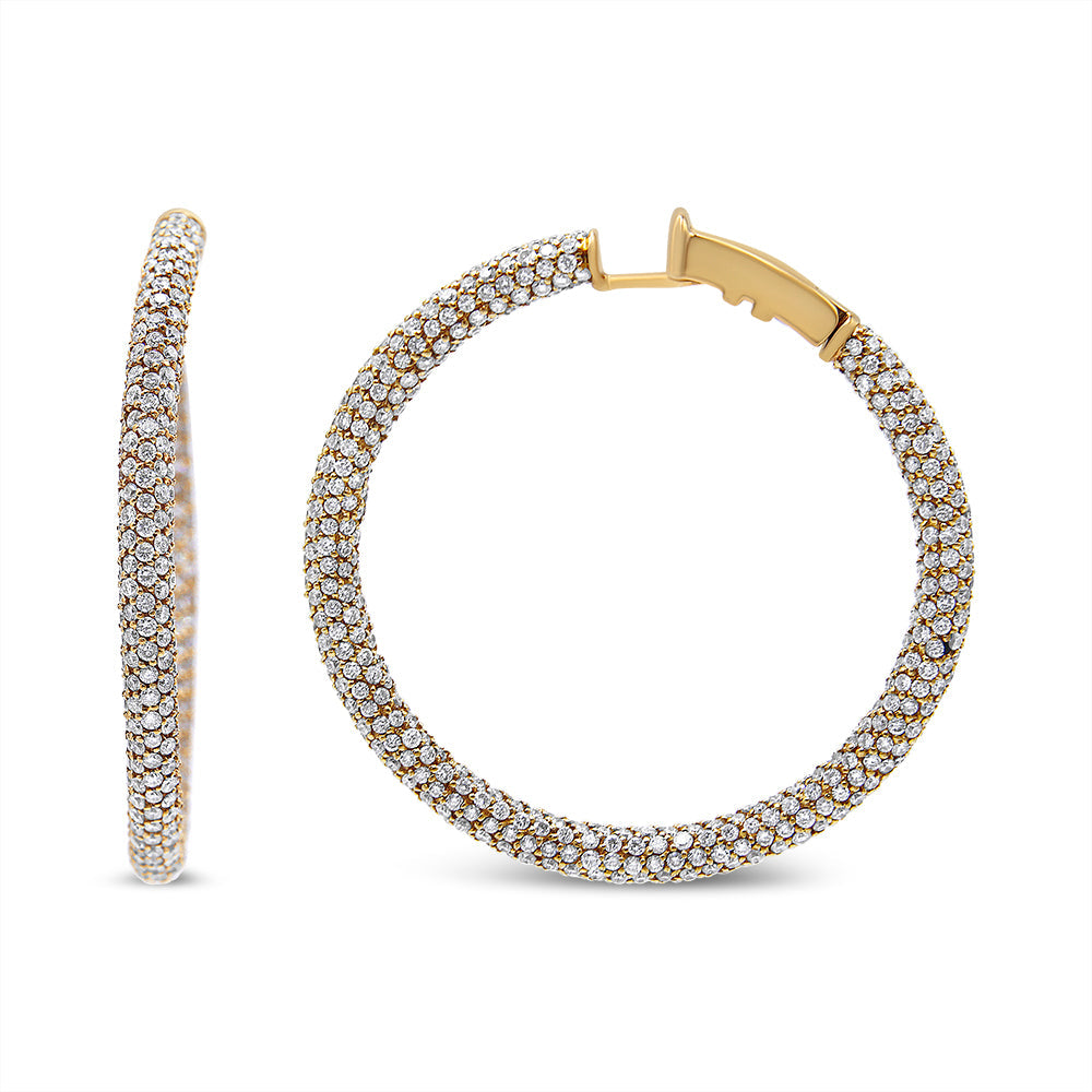 Pendientes de aro eternos de diamantes engastados en pavé de oro rosa de 18 quilates