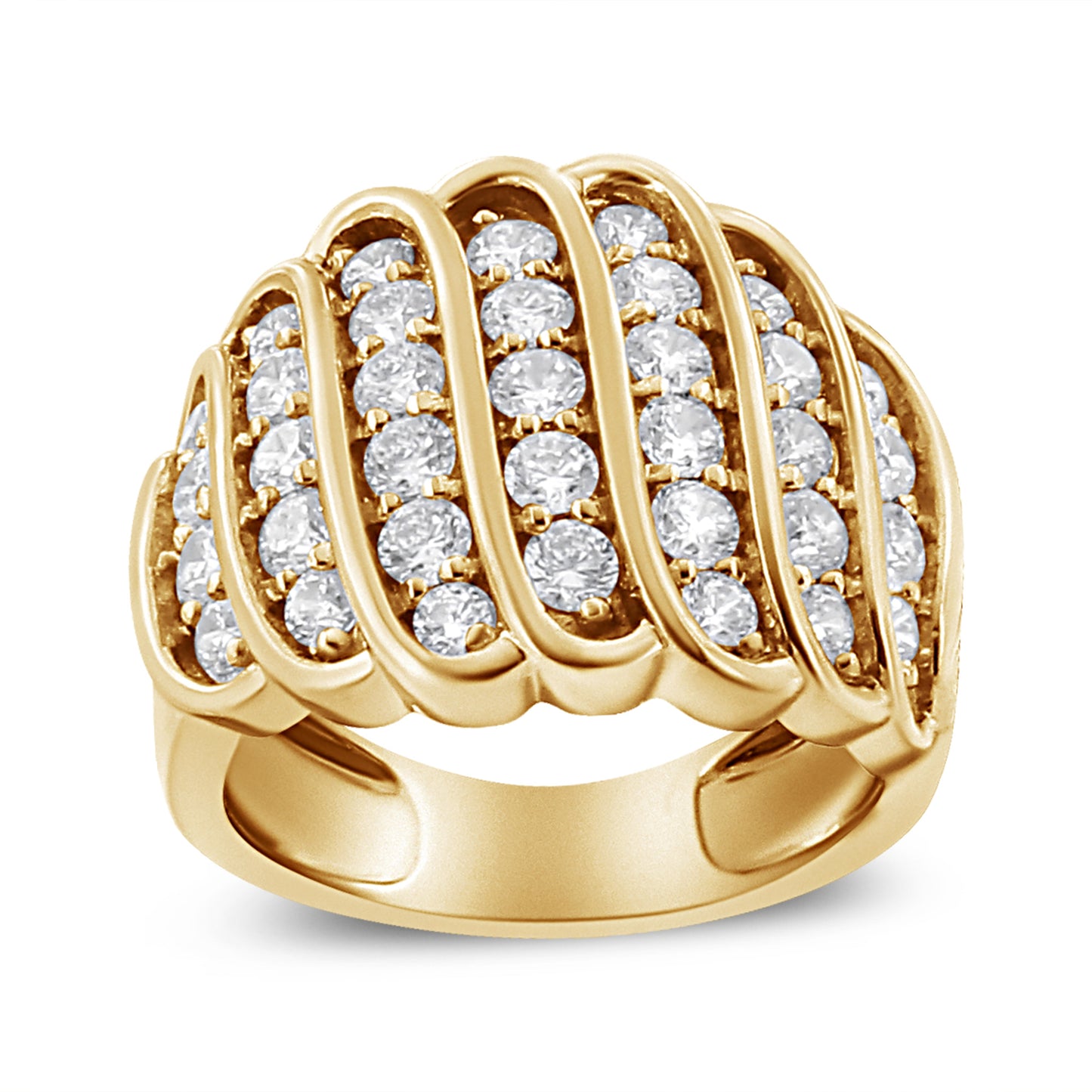 14K Yellow Gold Plated Sterling Silver Diamond Multi Row Band Ring